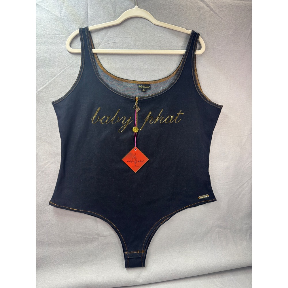 Baby Phat Denim Bodysuit 2X Rhinestone Logo Thong Snap Crotch NWT Y2K Baddie